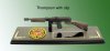Thompson sub machine gun on wood plaque base