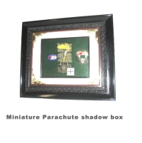 miniature parachute in shadow box