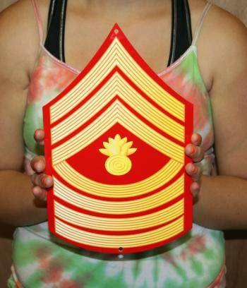 USMC E9 Master Gunnery Sgt rank Red & Gold metal sign