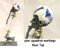 U.S. Pilot with squadron logo on helmet as beer tap