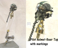 Pilot with squadron markings on helmet as beer tap