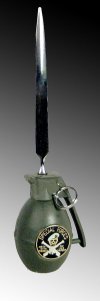 Grenade letter opener stand alone upright