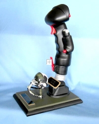 airplane stick grip & mini pilot helmet on wood base