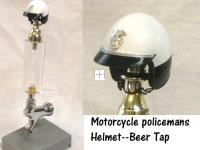 Motorcycle policeman helmet as beer tap