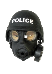 Police riot squad helmet with gas mask