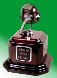 Navy pilot helmet on Rosewood stand