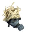 German helmet with grass camo and gas mask