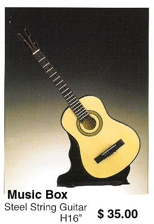 miniature Steel String Guitar ( music box ) 16" high